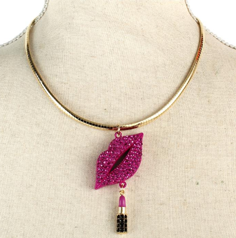 LipGlam Rhinestone Necklace - Pink