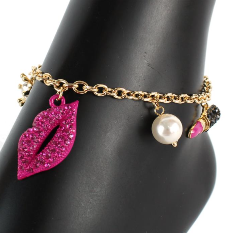 Kiss and Tell Pink Charm Anklet