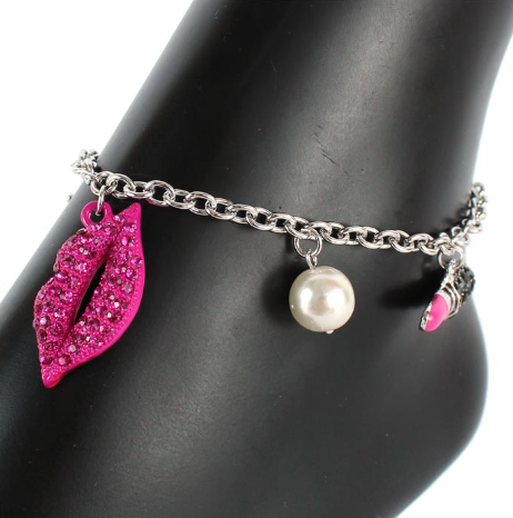Kiss and Tell Pink Charm Anklet