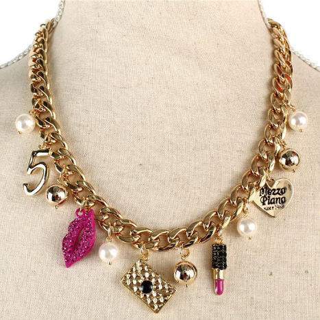 Kiss and Tell Pink Charm Necklace