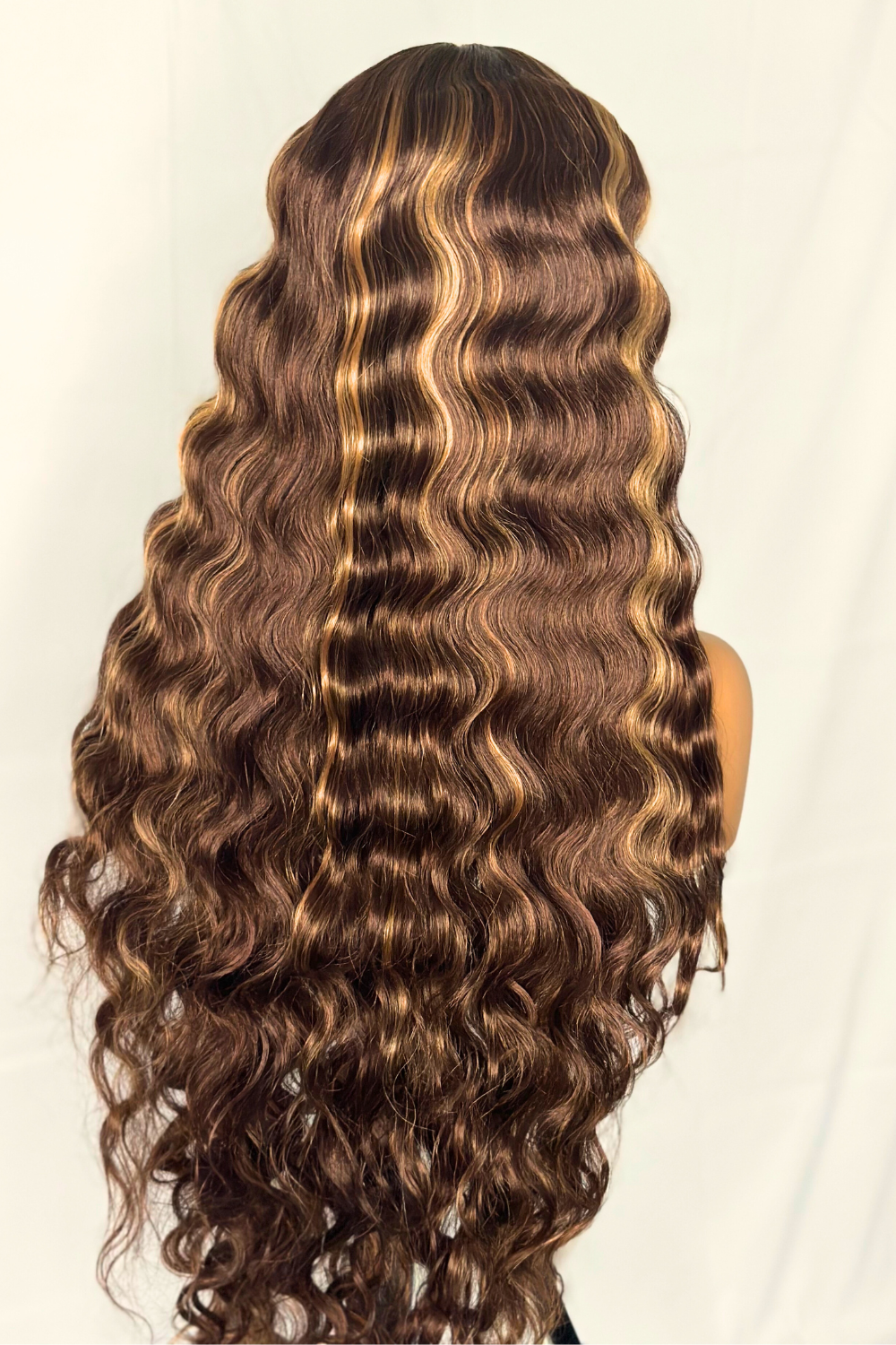"Space Age Cinnamon" | HD Synthetic Lace Front | Long Wavy Brown Wig with Blonde Highlights | Crimped Wig