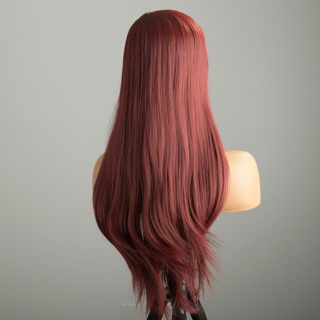 "Venus Velvet" | Synthetic Wig with Bangs | Long Straight Burgundy Wig